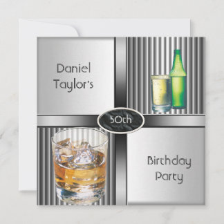 Invitation 50e anniversaire Hommes Boissons Métal Noir Argent