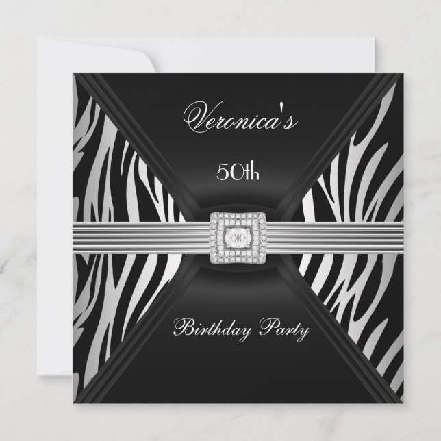 Invitation 50e anniversaire Joyau en diamant Zèbre noir argen (Devant)