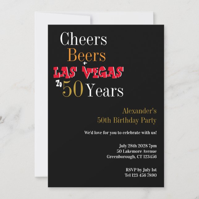 Invitation 50e anniversaire Las Vegas Cheers and Beers Party (Devant)