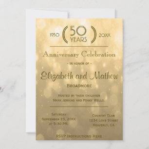 Invitation 50e Anniversaire Lumières Bokeh Or