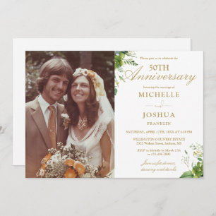Invitation 50e anniversaire Mariage de verdure Photo or