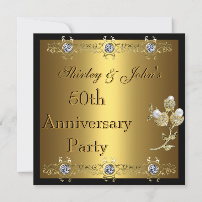 Invitation 50e anniversaire Mariage Parti Gold (Devant)