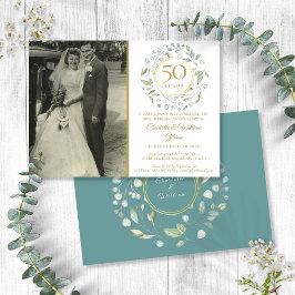 Invitation 50e anniversaire Mariage Photo Floral Green