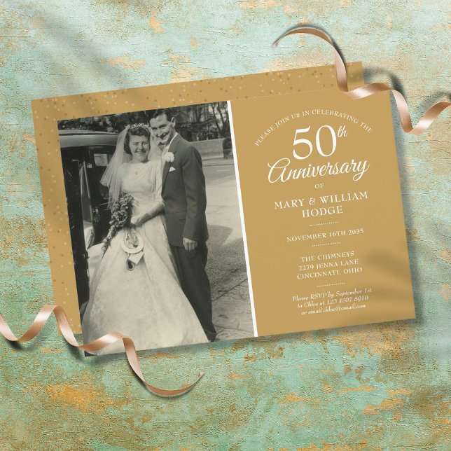 Invitation 50e anniversaire Mariage photo Gold Dust Confetti (Créateur téléchargé)