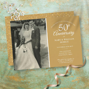 Invitation 50e anniversaire Mariage Photo Gold Heart Confetti