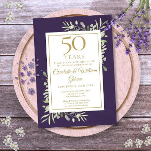 Invitation 50e anniversaire Mariage Verdure pourpre et or