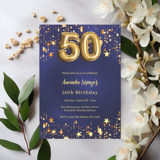 Invitation 50e anniversaire marine bleu or étoiles (Créateur téléchargé)