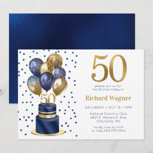 Invitation 50e anniversaire Marine Blue Balloon Cake