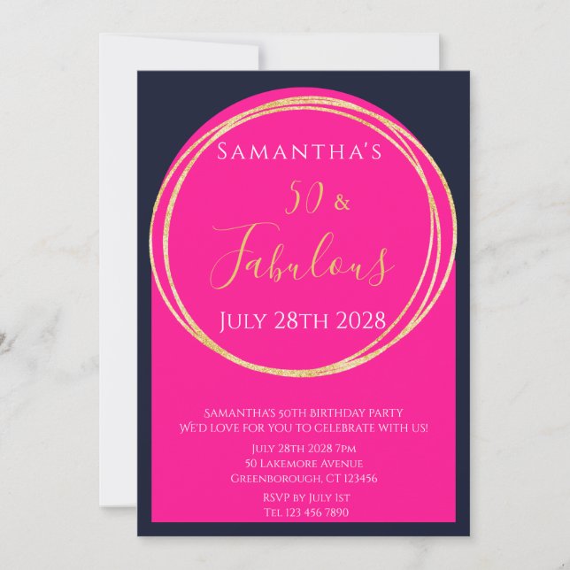 Invitation 50e anniversaire Marine Hot rose Anniversaire (Devant)