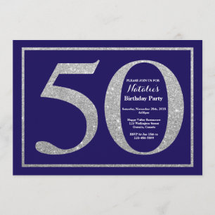 Invitation 50e anniversaire Marine Parties scintillant bleue