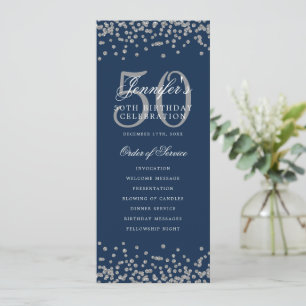 Invitation 50e Anniversaire Menu Merci U Silver Navy Blu