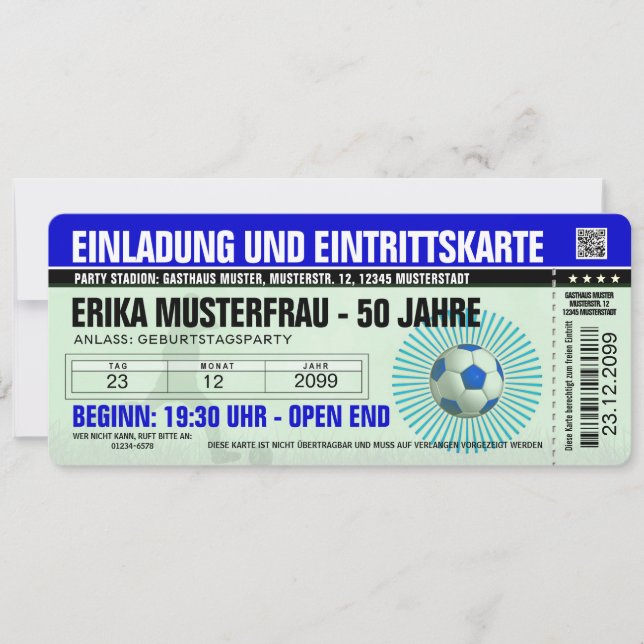 Invitation 50e anniversaire modèle football bleu (Devant)