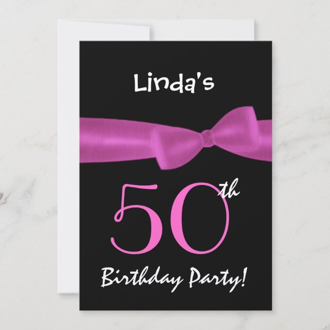 Invitation 50e anniversaire Modèle Magenta Pink Bow W422 (Devant)