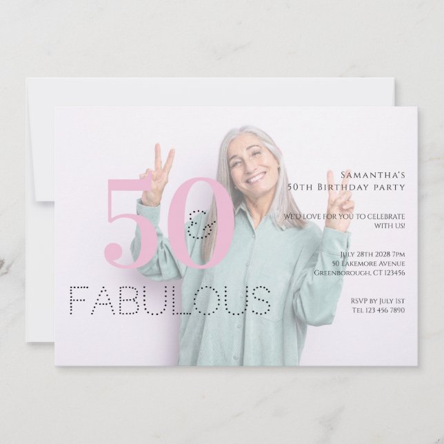 Invitation 50e anniversaire Modern Pink Photo 50 Fabulous Par (Devant)
