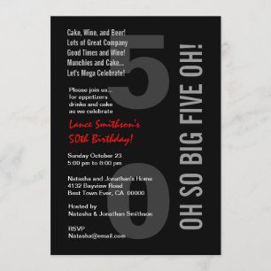 Invitation 50e anniversaire moderne Black White Red 5 OH!