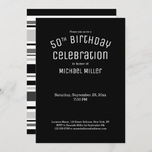 Invitation 50e anniversaire moderne noir blanc gris rayures