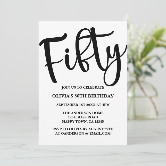 Invitation 50e anniversaire moderne noir et blanc (Debout devant)