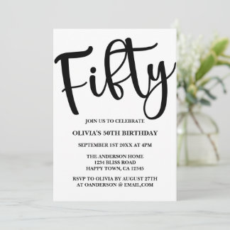Invitation 50e anniversaire moderne noir et blanc