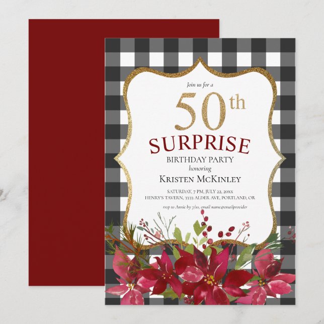 Invitation 50e anniversaire moderne Parties scintillant flora (Devant / Derrière)