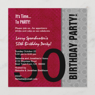 Invitation 50e anniversaire moderne rouge argent noir C947