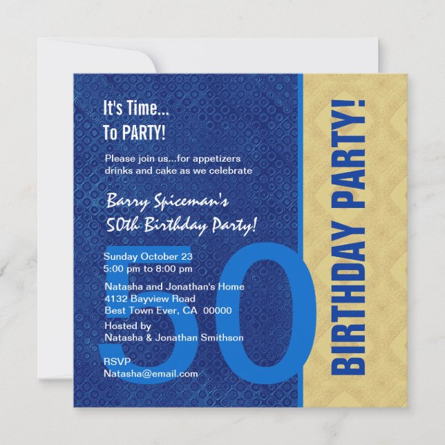 Invitation 50e anniversaire Moderne Royal Blue and Gold V02 (Devant)