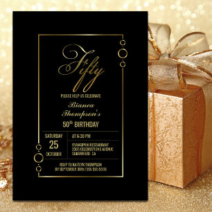 Invitation 50e anniversaire Noir avec Gold Frame Party