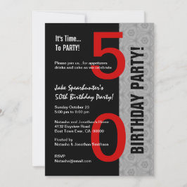 Invitation 50e Anniversaire Noir d'argent rouge moderne W1792