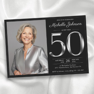 Invitation 50e anniversaire noir et argent