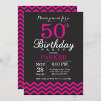 Invitation 50e anniversaire noir et rose chaud
