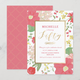 Invitation 50e Anniversaire - Or, Elégant Floral