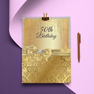 Invitation 50e Anniversaire Paillettes Diamant Métallisé Or