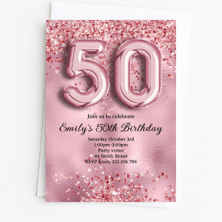 Invitation 50e Anniversaire Paillettes Roses