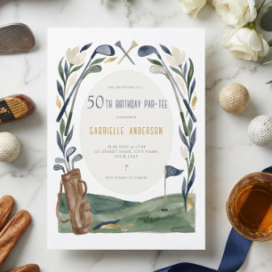 Invitation 50e anniversaire Par-Tee aquarelle golf