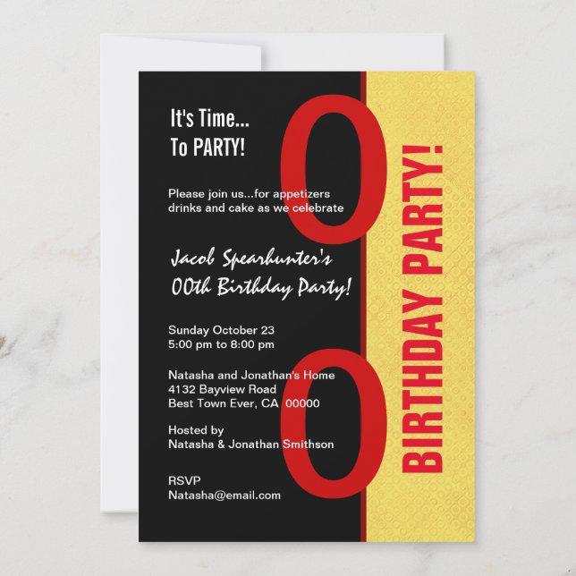 Invitation 50e anniversaire Partie moderne Jaune rouge Noir A (Dos)