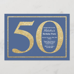 Invitation 50e anniversaire Parties scintillant bleue et or