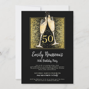 Invitation 50e anniversaire Parties scintillant d'or Champagn