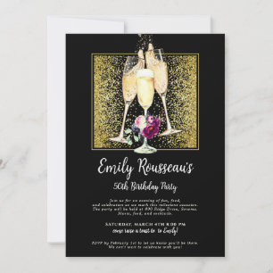 Invitation 50e anniversaire Parties scintillant d'or Champagn