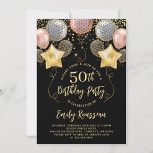 Invitation 50e anniversaire Parties scintillant d'or Confetti