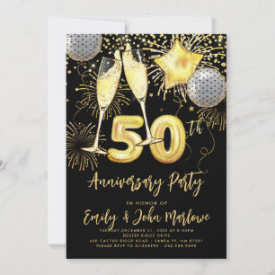Invitation 50e Anniversaire Parties scintillant d'or Confetti