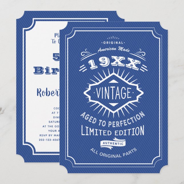 Invitation 50e Anniversaire Party Blue and White Limited Edit (Devant / Derrière)