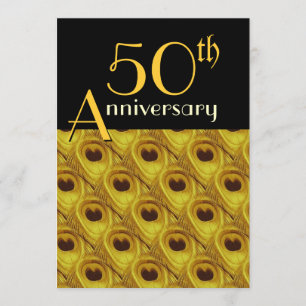 Invitation 50e Anniversaire Peacock Feathers Or