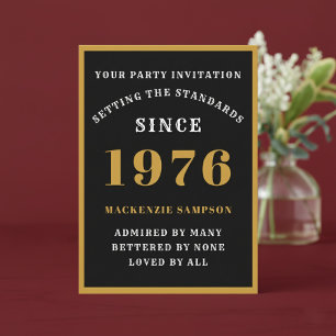 Invitation 50e anniversaire personnalisé 1976 Élégant Noir Or