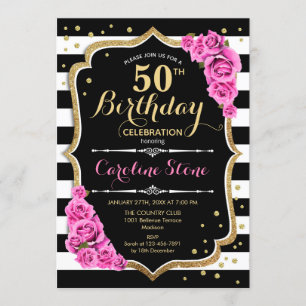 Invitation 50e anniversaire Pink Black White Strip