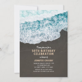 Invitation 50e Anniversaire Plage Vague Océan Cool Nautique