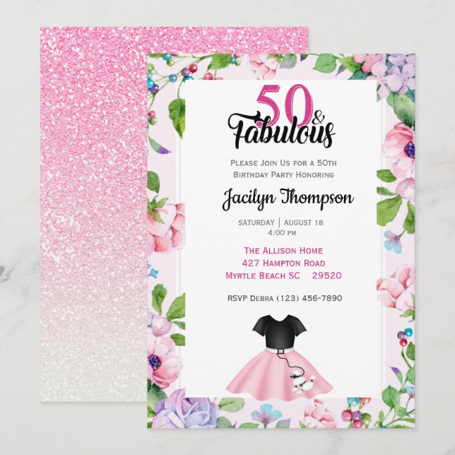 Invitation 50e anniversaire Poodle Jupe-Fabuleux les années 5 (Devant / Derrière)