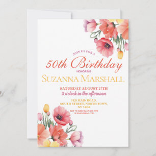 Invitation 50e anniversaire Poppy Printemps Floral été
