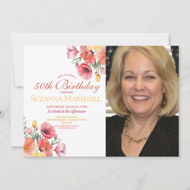 Invitation 50e anniversaire Poppy Spring Floral Photo (Devant)