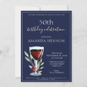 Invitation 50e anniversaire Red Wine Navy Blue Party