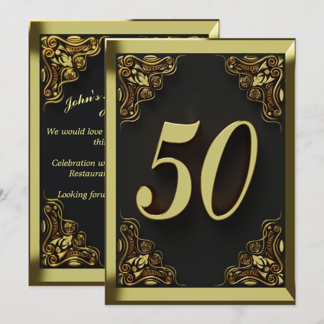 Invitation 50e anniversaire Regal Gold Greeting ou (Devant / Derrière)