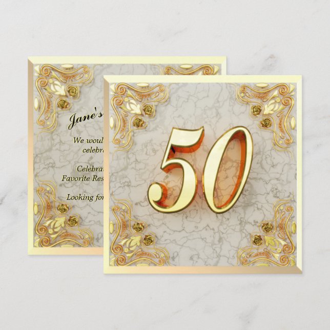 Invitation 50e anniversaire Regal Gold Marble Salutation ou (Devant / Derrière)